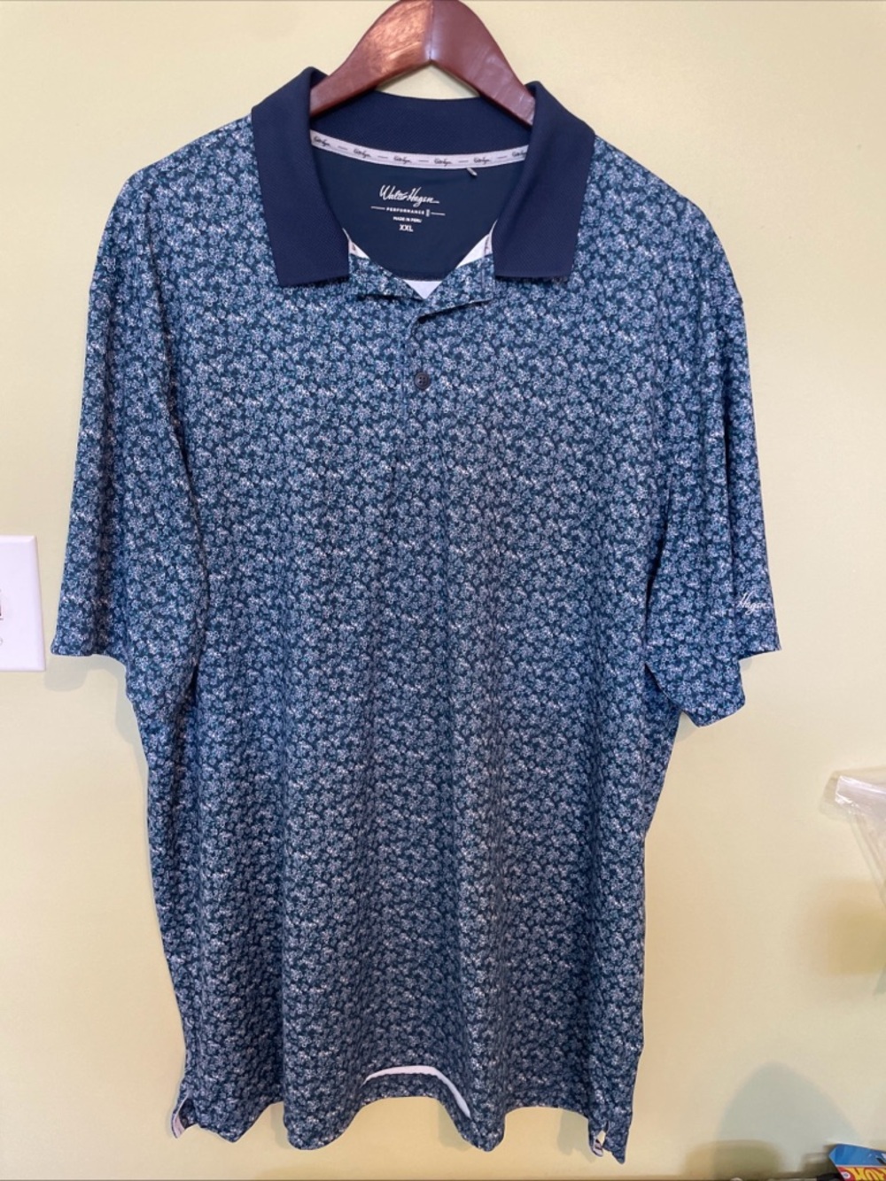 Walter Hagan Navy Micro Floral Performance Polo with Dark Collar Size XXL